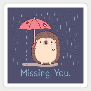 Sad Hedgehog With Umbrella Missing You Sticker